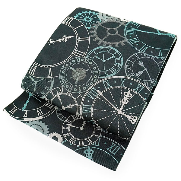 名古屋帯 新品 仕立て上がり 時計柄 全3色 ベージュ グレー ブラック