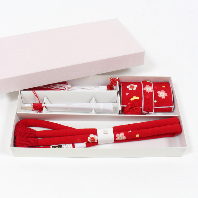 七五三 筥迫 セット はこせこ 正絹 赤 桜 刺繍入り ちりめん 7歳 7歳