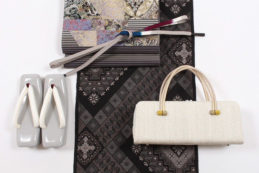 きもの 和 利休バッグ 和装バッグ フォーマル 正絹 白×白茶 ベージュ系