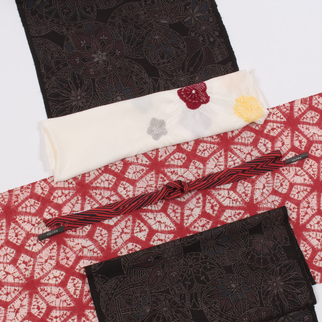 きもの 和 名古屋帯 九寸 茜染め 奥州 茜絞り 染め帯 麻の葉つなぎ