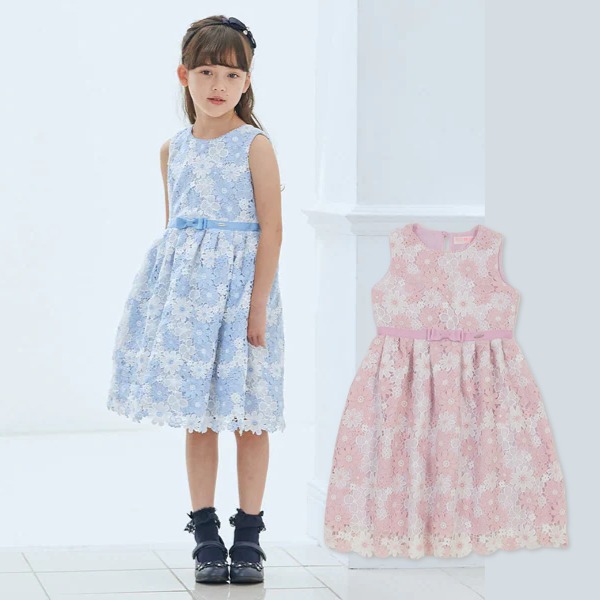 mezzo piano メゾピアノ ケミカル花レース ワンピース リボン