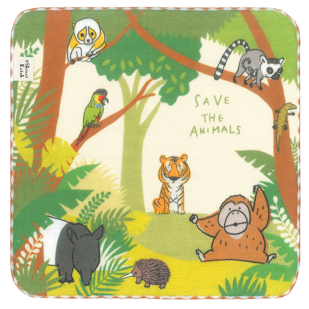 タオルハンカチ 動物 アニマル柄 プレゼント 子供 Shinzi Katoh 絶滅