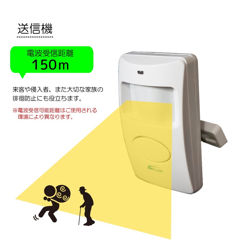 人感センサー チャイム 赤外線 電池式 ワイヤレス 16音種 防犯センサー