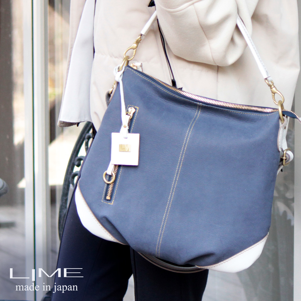 さとみ デニムショルダーバッグ ブラック スプレー LIME made in japan