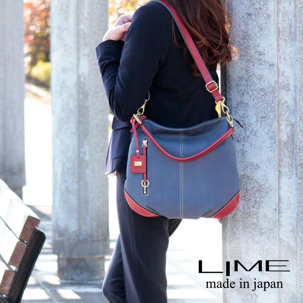 さとみ デニムショルダーバッグ ブラック スプレー LIME made in japan