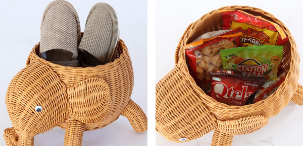 籐 バスケット ゾウ ラタン製 幅29cm （ 動物 アニマル かご アニマル