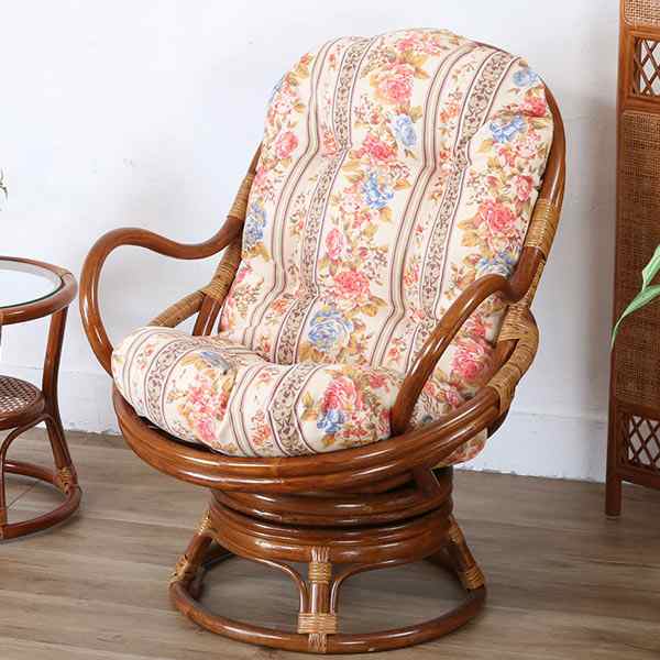 籐 回転座椅子 チェア クッション付 ラタン製 籐家具 座面高35cm