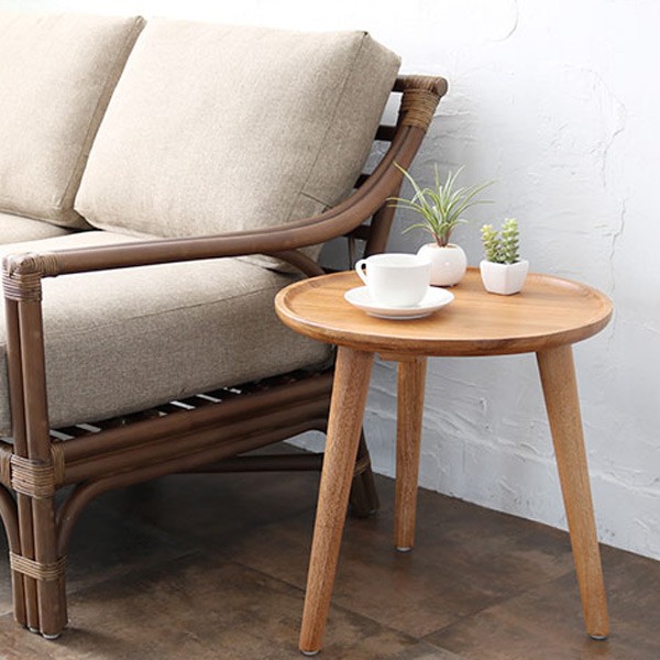 サイドテーブル 円形 チーク 天然木 アジアンテイスト 直径45cm