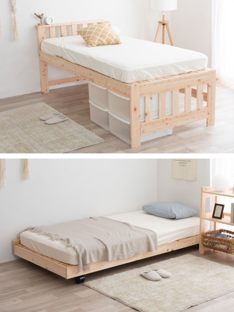 ペアベッド 国産ひのき すのこ 天然木 日本製 （ 親子ベッド スライド