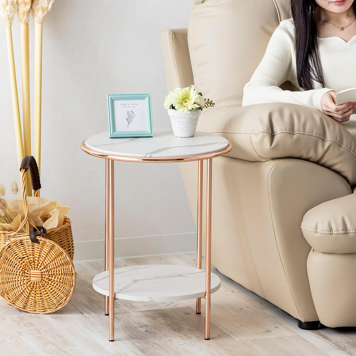 サイドテーブル 円型 直径38cm 高さ48cm （ ナイトテーブル ミニ