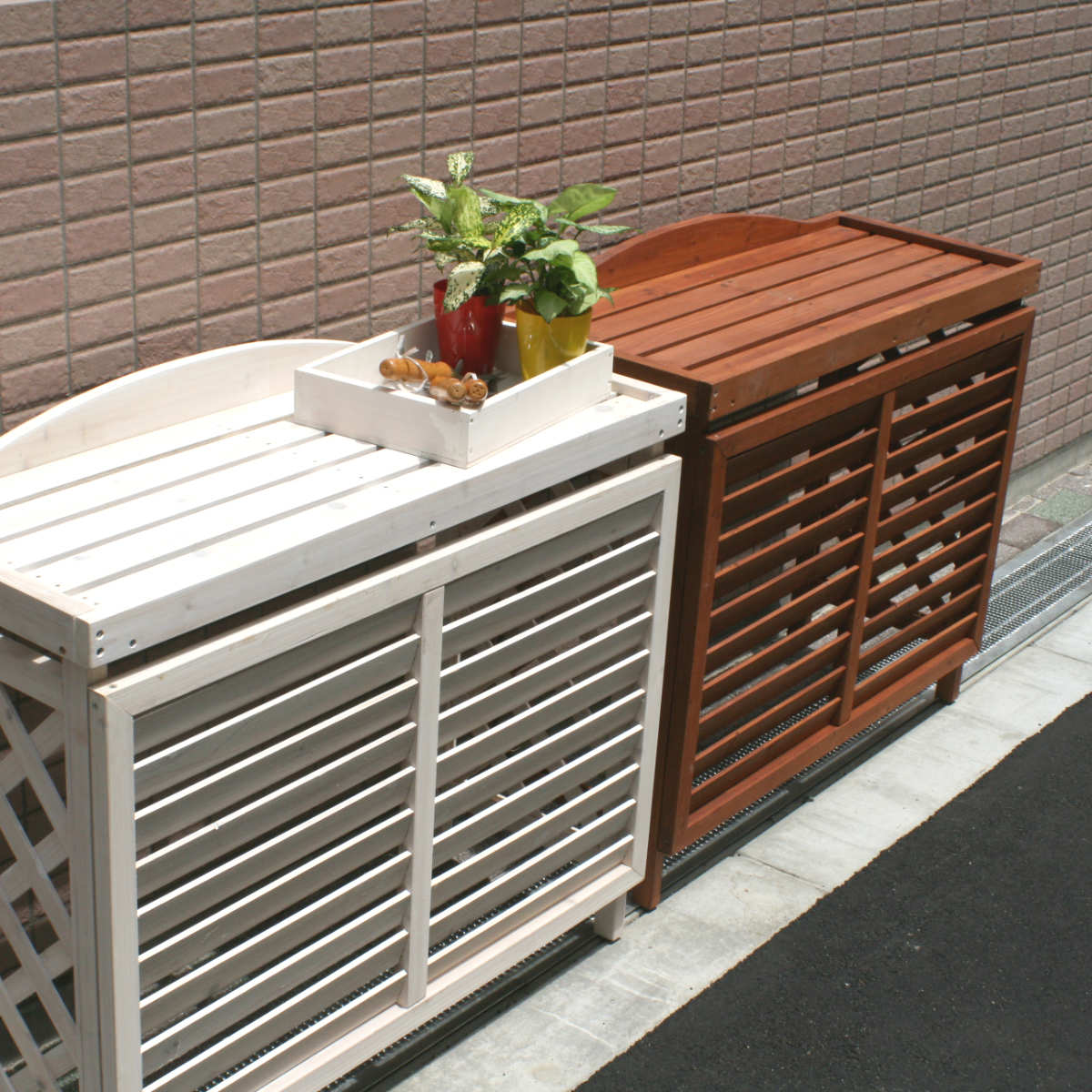 室外機カバー 逆ルーバー エアコンカバー 杉材 幅93cm （ スタンダード