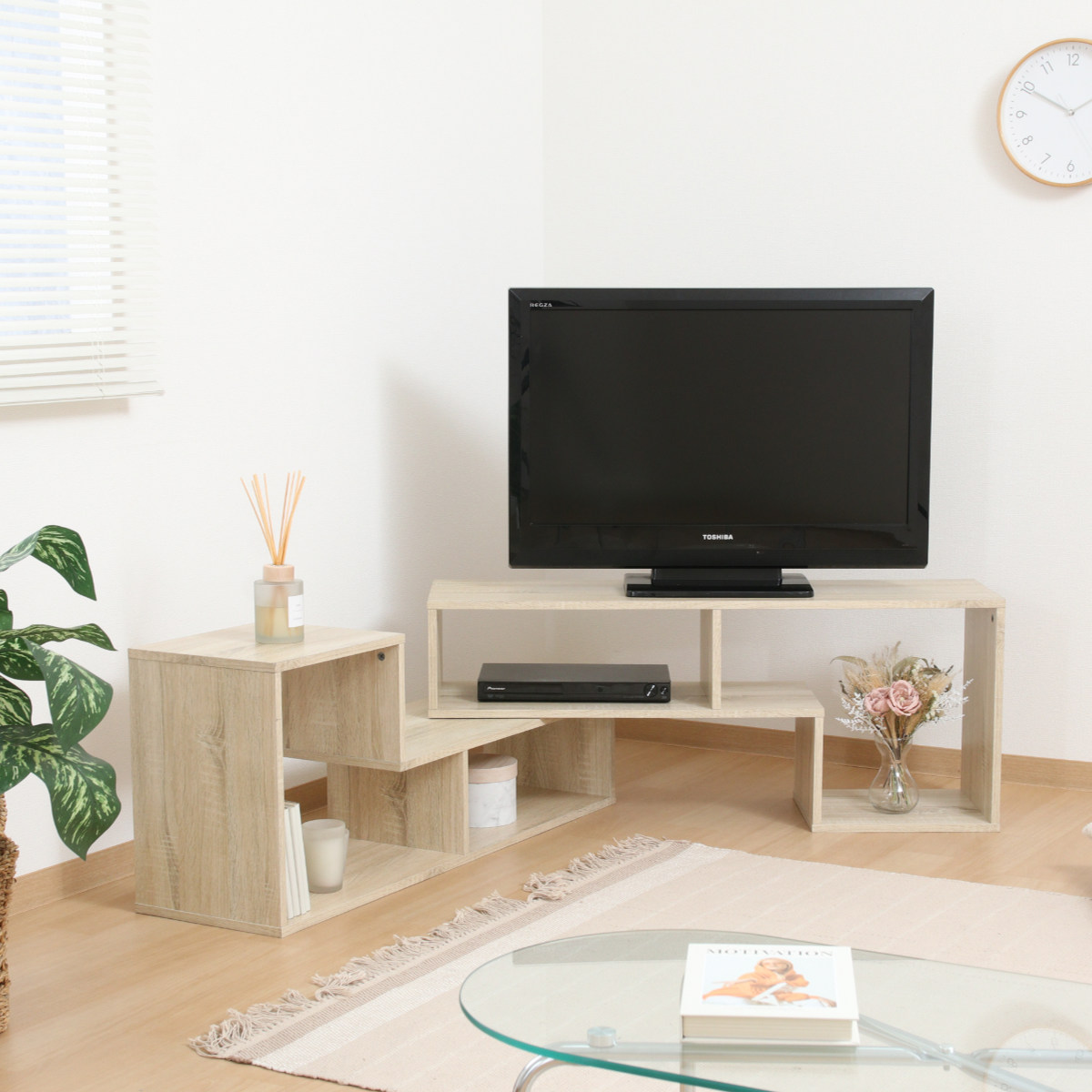 不二貿易（Fuji Boeki） テレビ台 伸縮型 L字型 幅105cm-207cm 木製