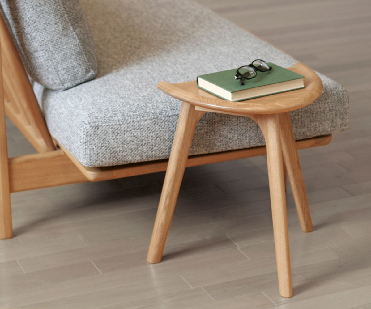 起立木工 サイドテーブル 高さ44cm オーク 2台使用可能 HALVE （ 開梱