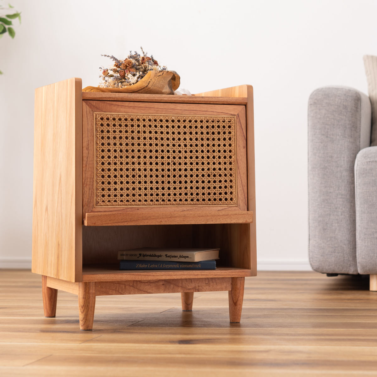 東谷 サイドテーブル 高さ52cm 引出し付 ラタン ナイトテーブル （ 机