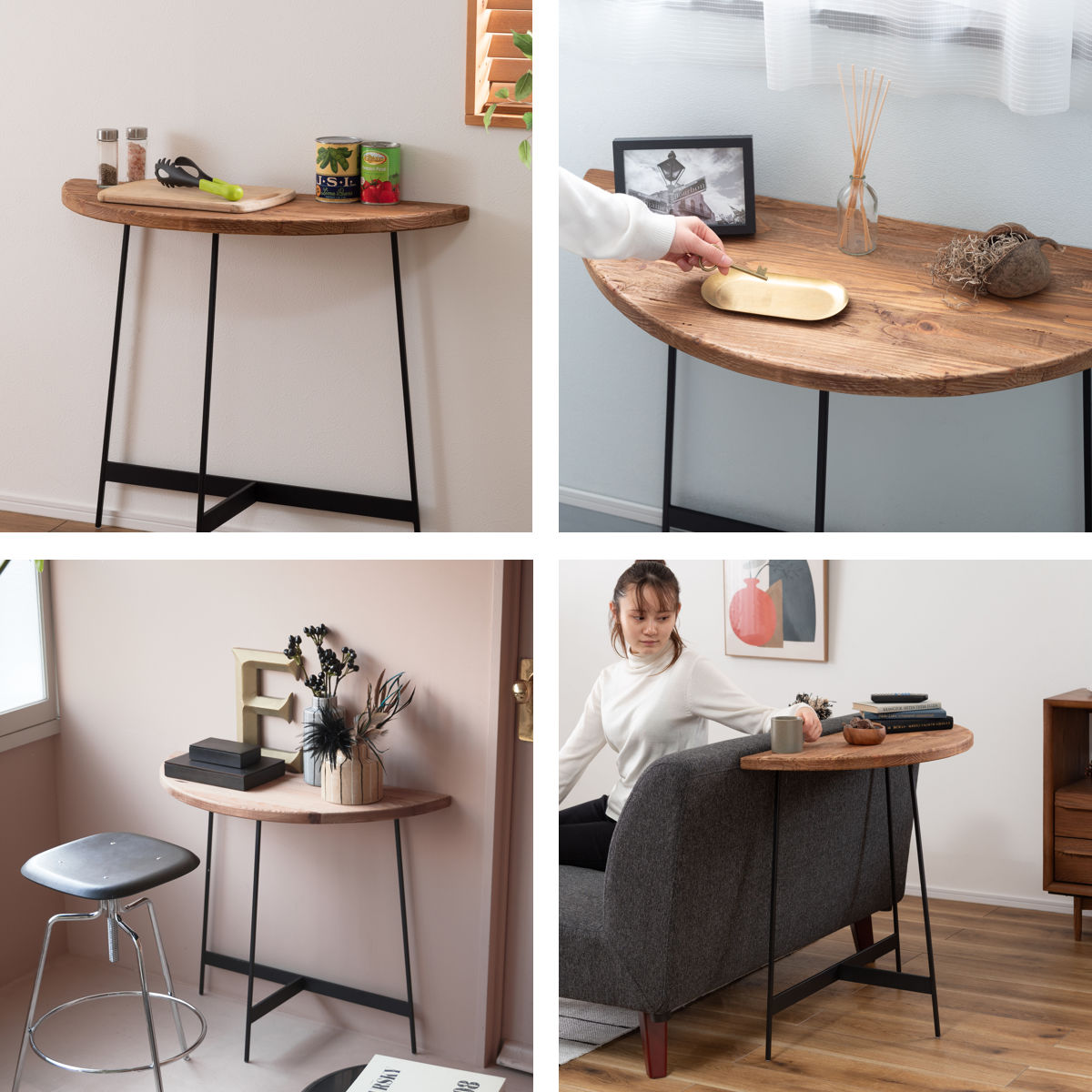 東谷 コンソールテーブル 半円型 高さ72cm 古材 （ 天然木 パイン材