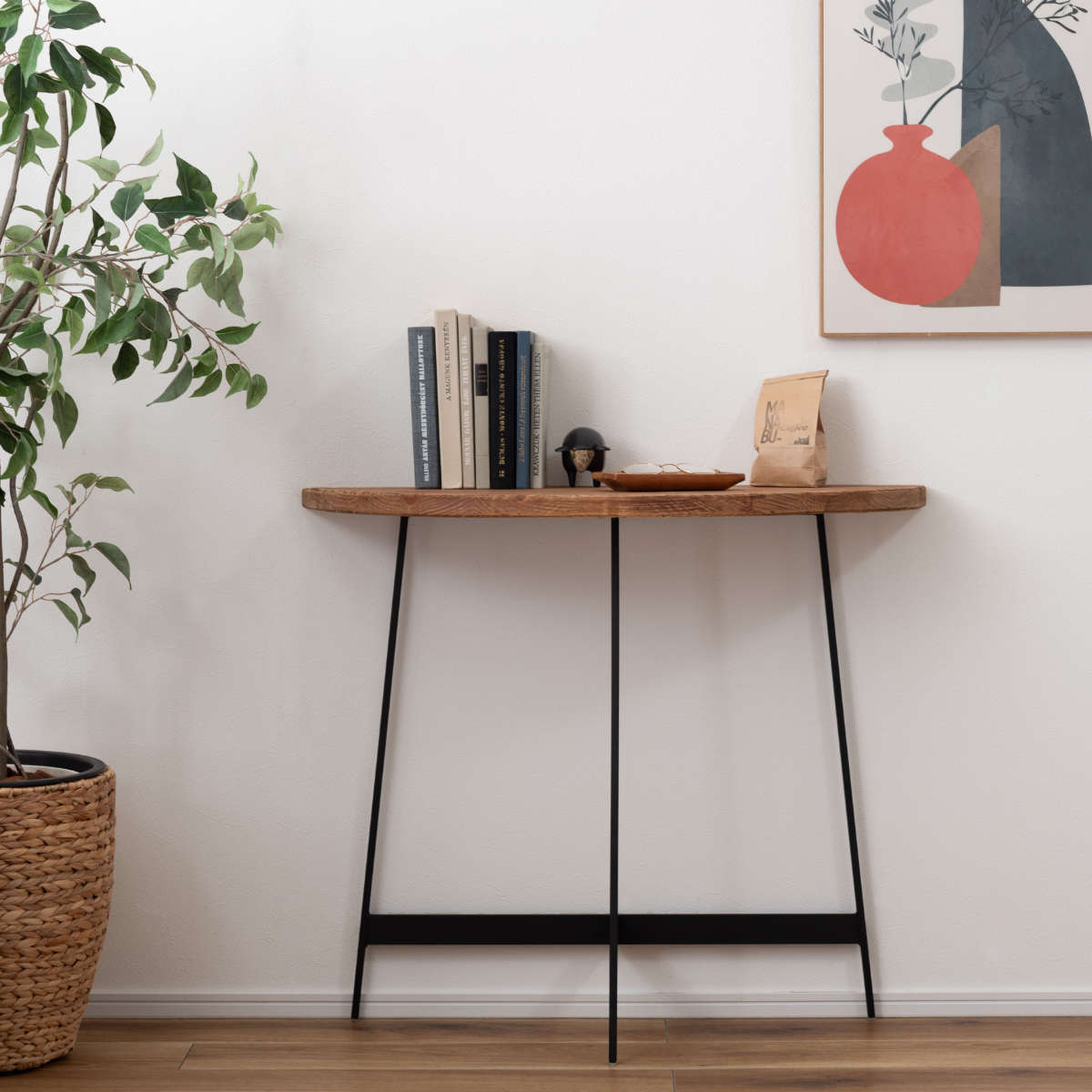 東谷 コンソールテーブル 半円型 高さ72cm 古材 （ 天然木 パイン材