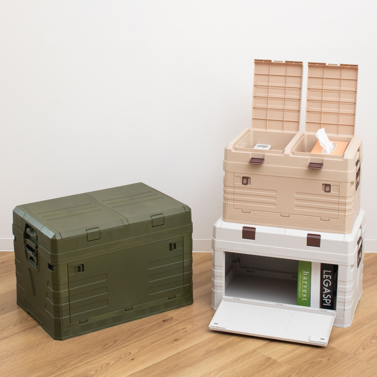 収納ボックス 2WAYオープン コンテナ M 同色3個セット 折りたたみ 幅53