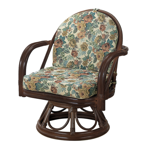 今枝商店 籐 ラウンドチェア ジャガード 花柄 クッション付 座面高34cm