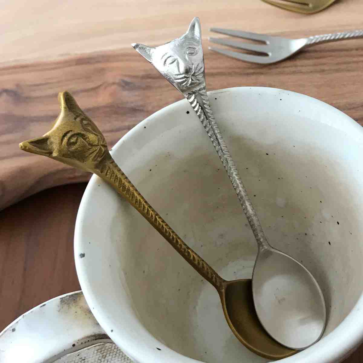 ティースプーン 12cm ブラスカトラリー キャットフェイス ブラス