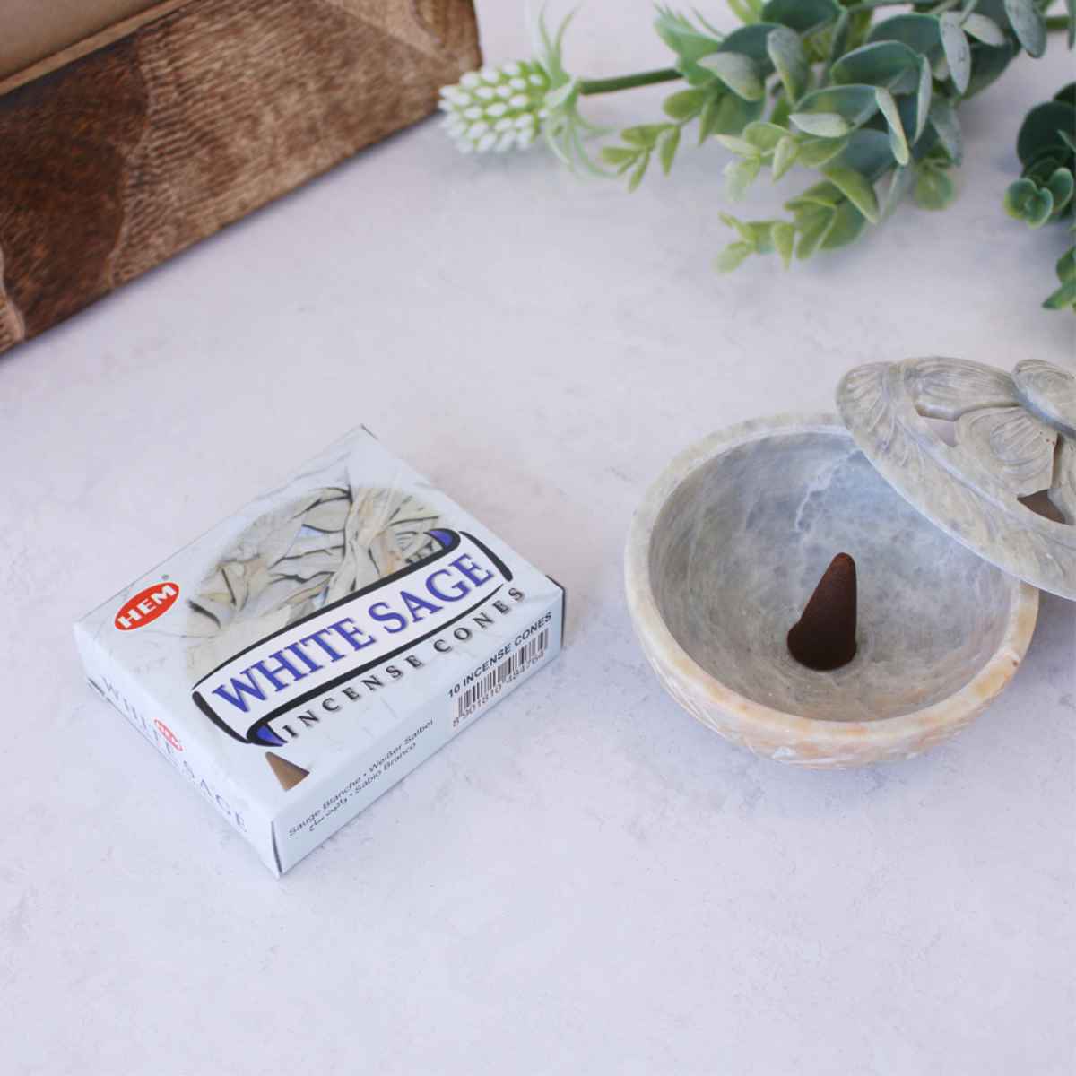 お香 HEM コーン ホワイトセージ （ ヘム インド インセンス 簡易皿