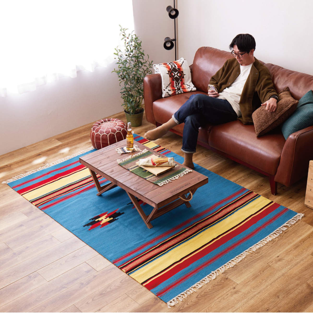 HAGiHARA（萩原） ラグマット 200×140cm イーシュ 手織りウールの