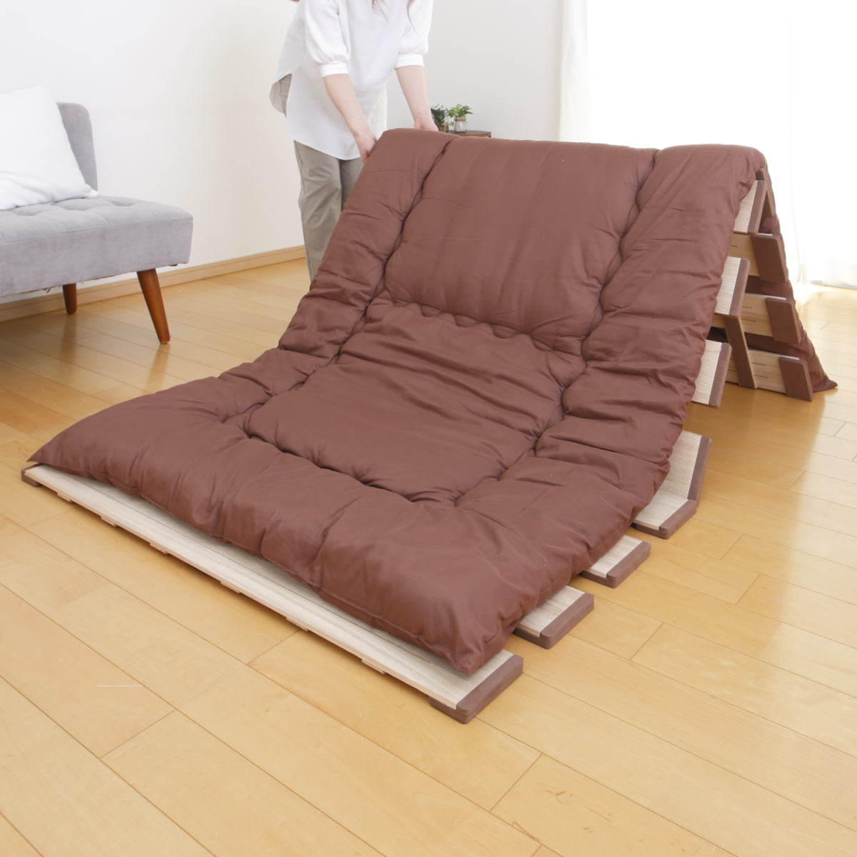 OSMAC すのこベッド 三つ折り式 シングル 薄型軽量 天然木 （ スノコ