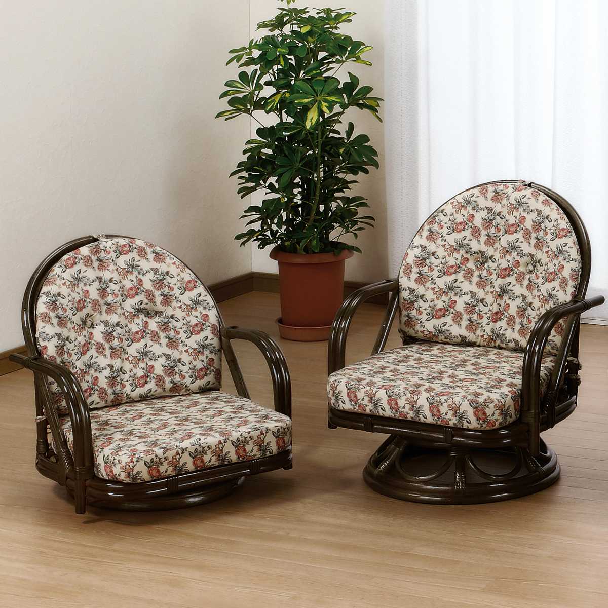 今枝商店 籐 回転座椅子 ラタンチェア ロータイプ クッション付 座面高