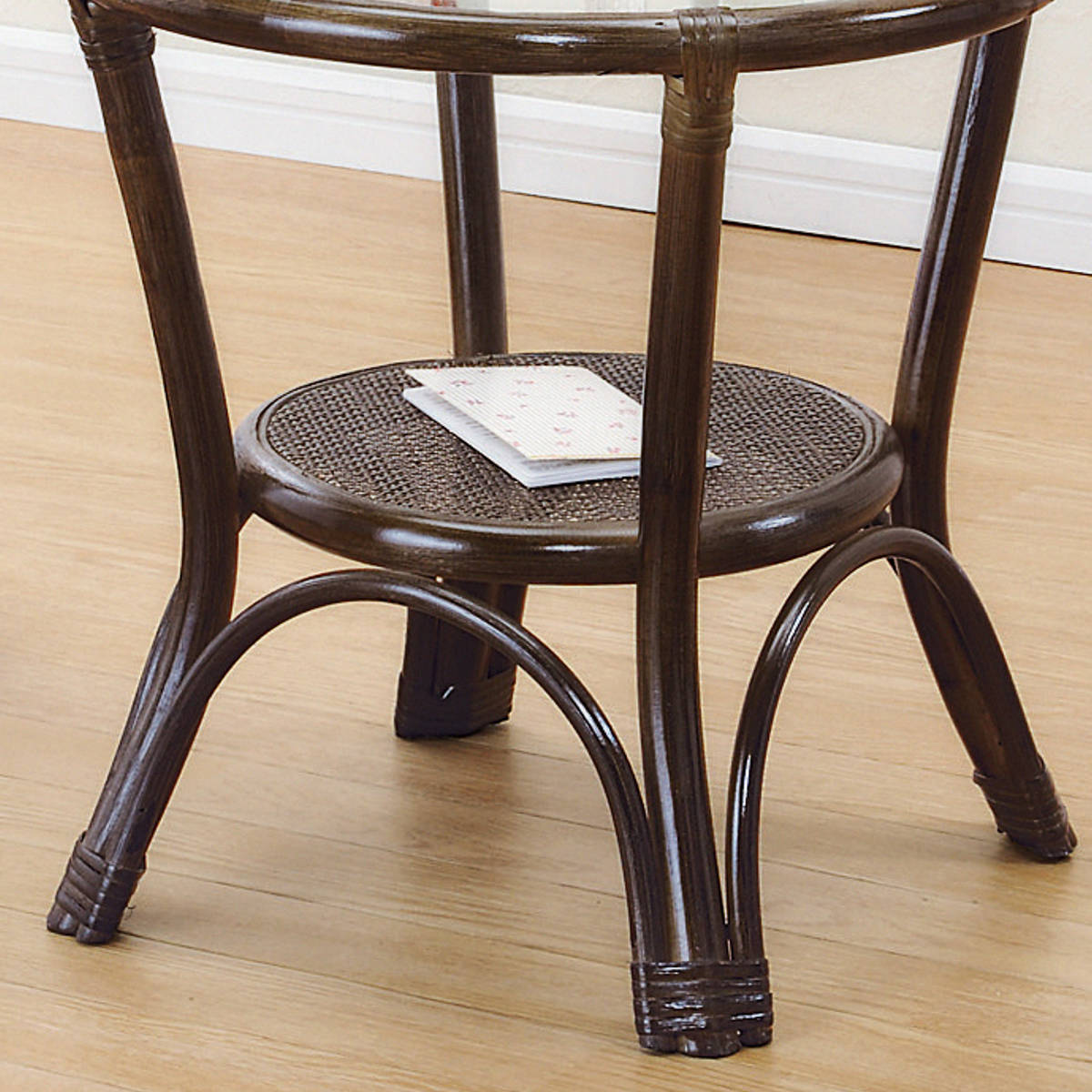 今枝商店 籐 円型テーブル ガラス天板 棚付 直径45cm （ カフェ