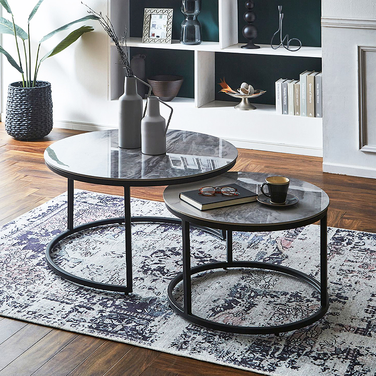 70【目玉商品】円形テーブル 大理石風 ネストテーブル センター