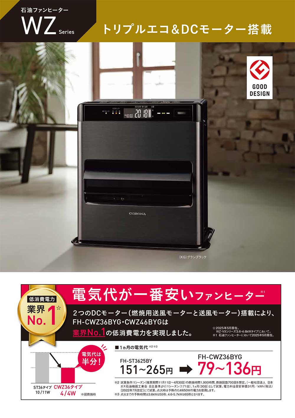 CORONA（コロナ） 2025年モデル リモコン付き 石油ファンヒーター FH