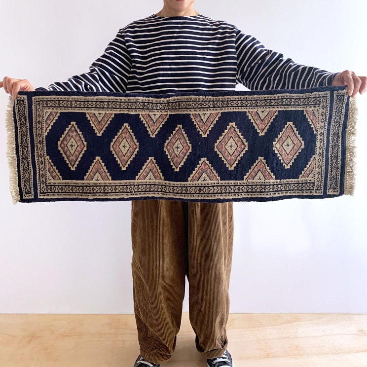 ヴィンテージ トライバル ラグ 90cm×30cm ネイビー : giftgiftgift