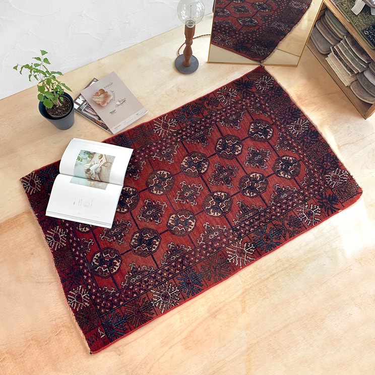 ヴィンテージ トライバル ラグ v0004 143cm×87cm レッド 赤