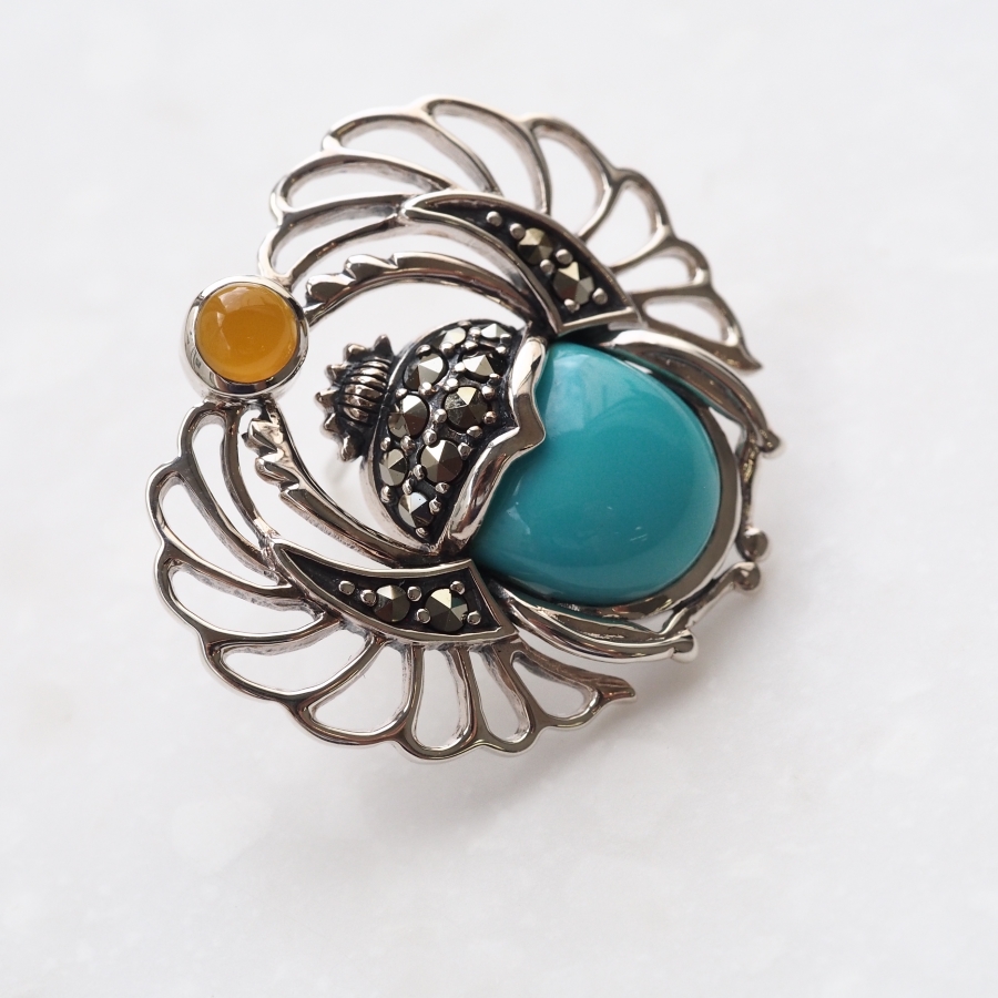 ROKUZAN ターコイズ スカラベ ピンブローチ ブローチ シルバー925 翡翠