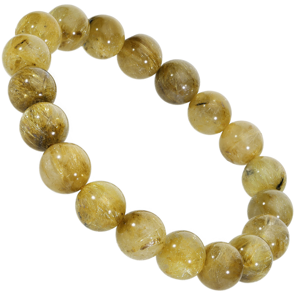 ゴールドルチルクォーツ ブレスレット 10mm 17.5cm メンズ M