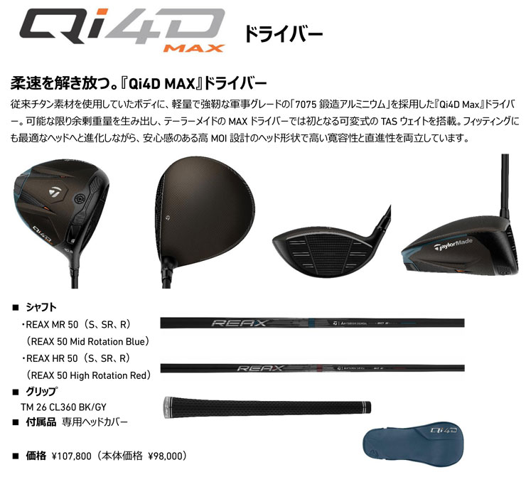 TaylorMade（テーラーメイド） Qi4D MAX ドライバー REAX HR50