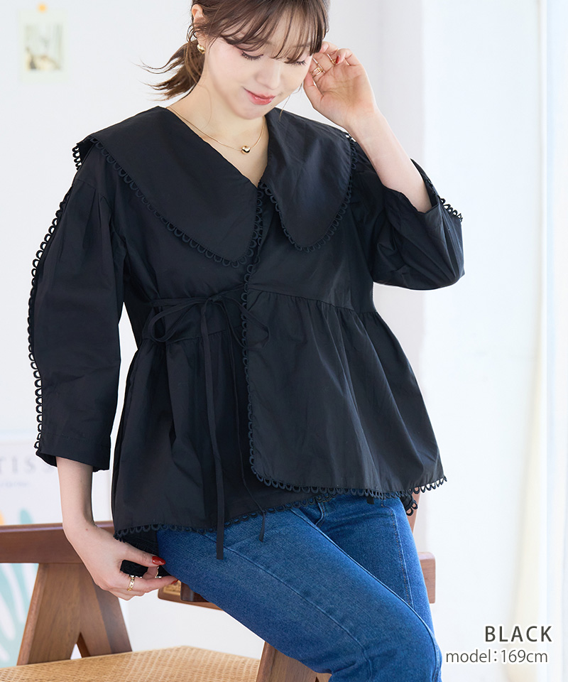 フリル襟ブラウス 40代 フリル襟 ボリューム 袖 ブラウス ビッグカラー