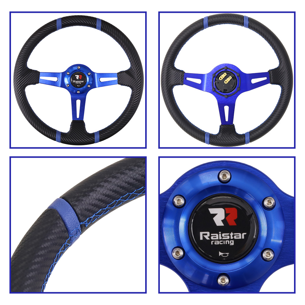 ステアリング 35 ディープコーン ハンドル ブルー 35cm 35φ カーボン調