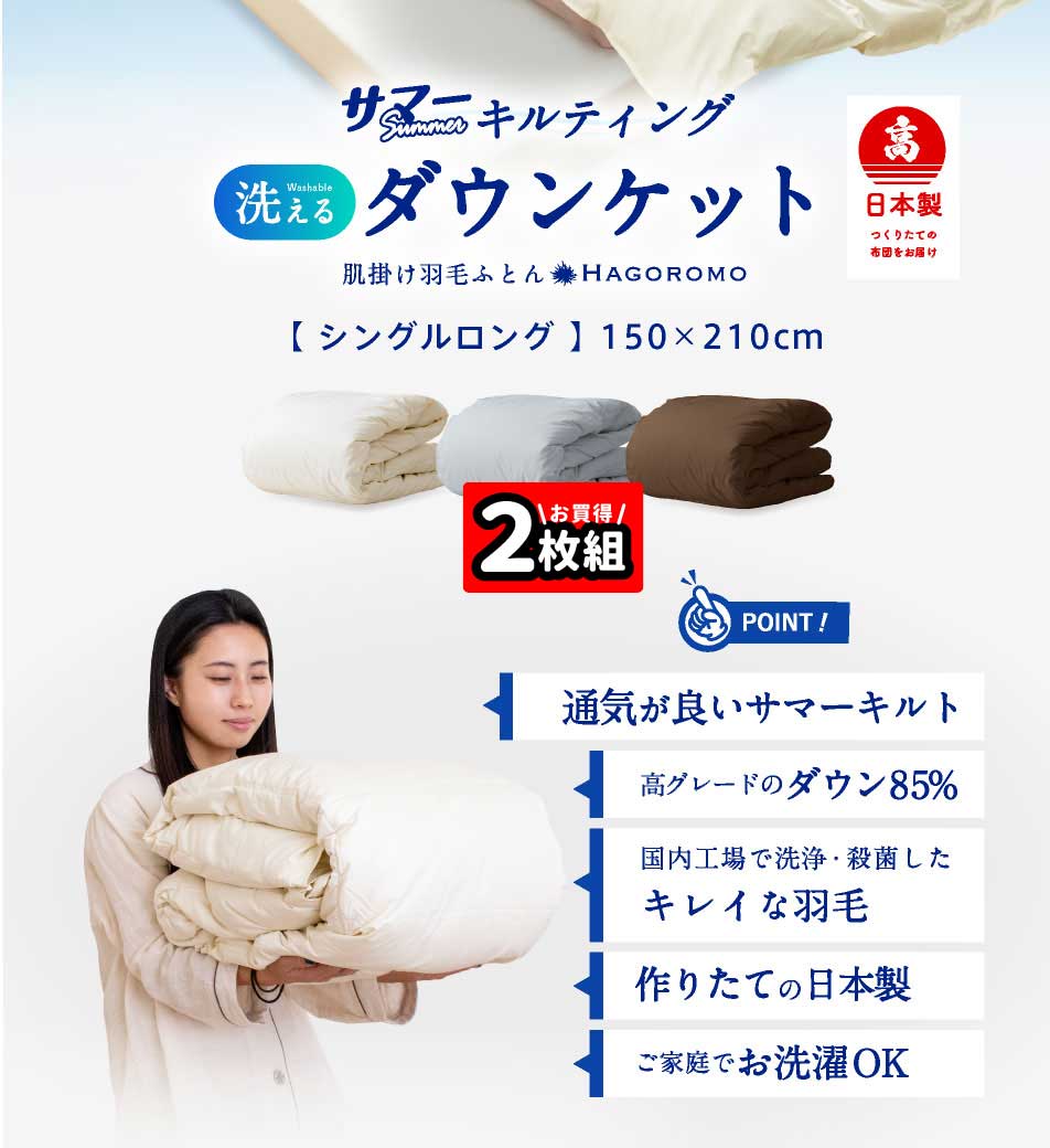 日本製 ダウンケット 85% 0.3kg 洗える 羽毛肌掛け布団 シングル