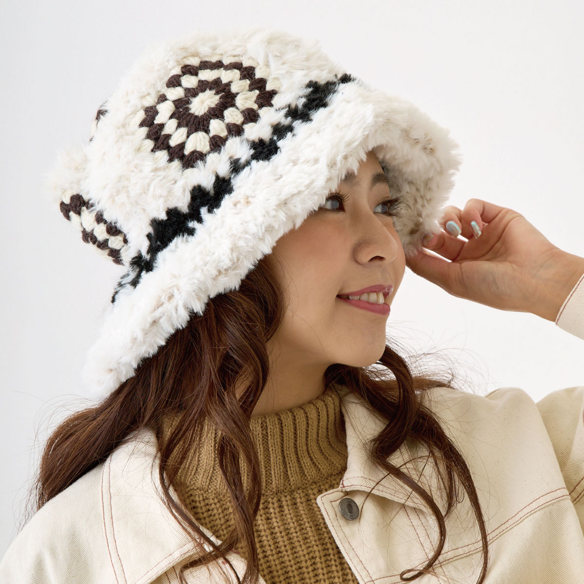 レディース 大きめ ハット クロッシェ編み 可愛い 防寒帽子 手編み