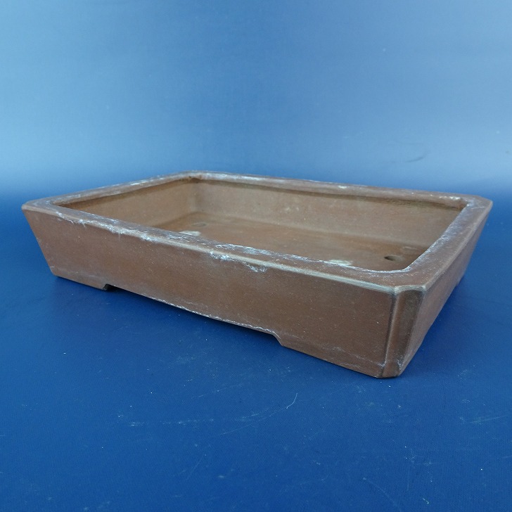 中古】盆栽鉢 中国宜興 w落款 小型 長辺 約17cm 長方鉢 泥物 中国鉢