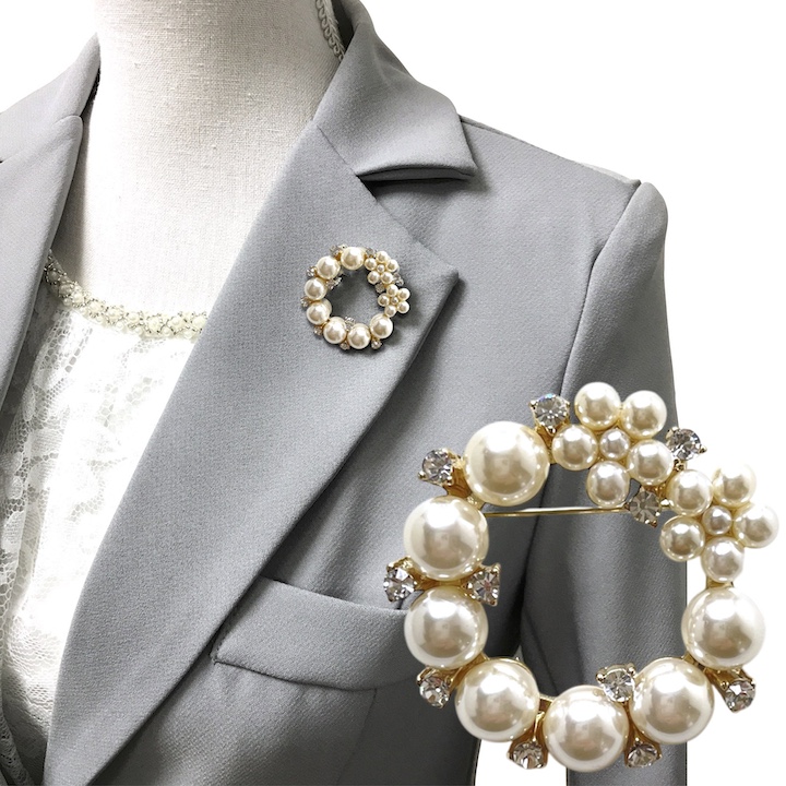 MOORN（モーン） ブローチ レディース パール ラインストーン 中抜き