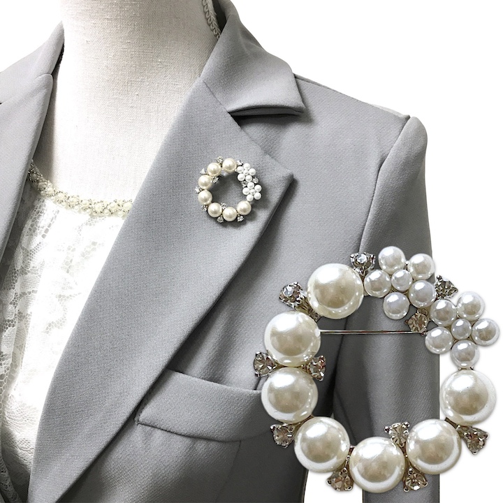 MOORN（モーン） ブローチ レディース パール ラインストーン 中抜き