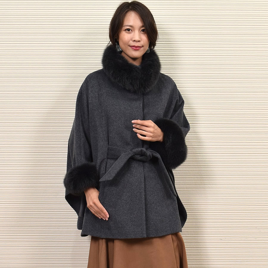 Merfirge 爆買 ポンチョ ケープ カシミヤ ウール SAGA フォックス