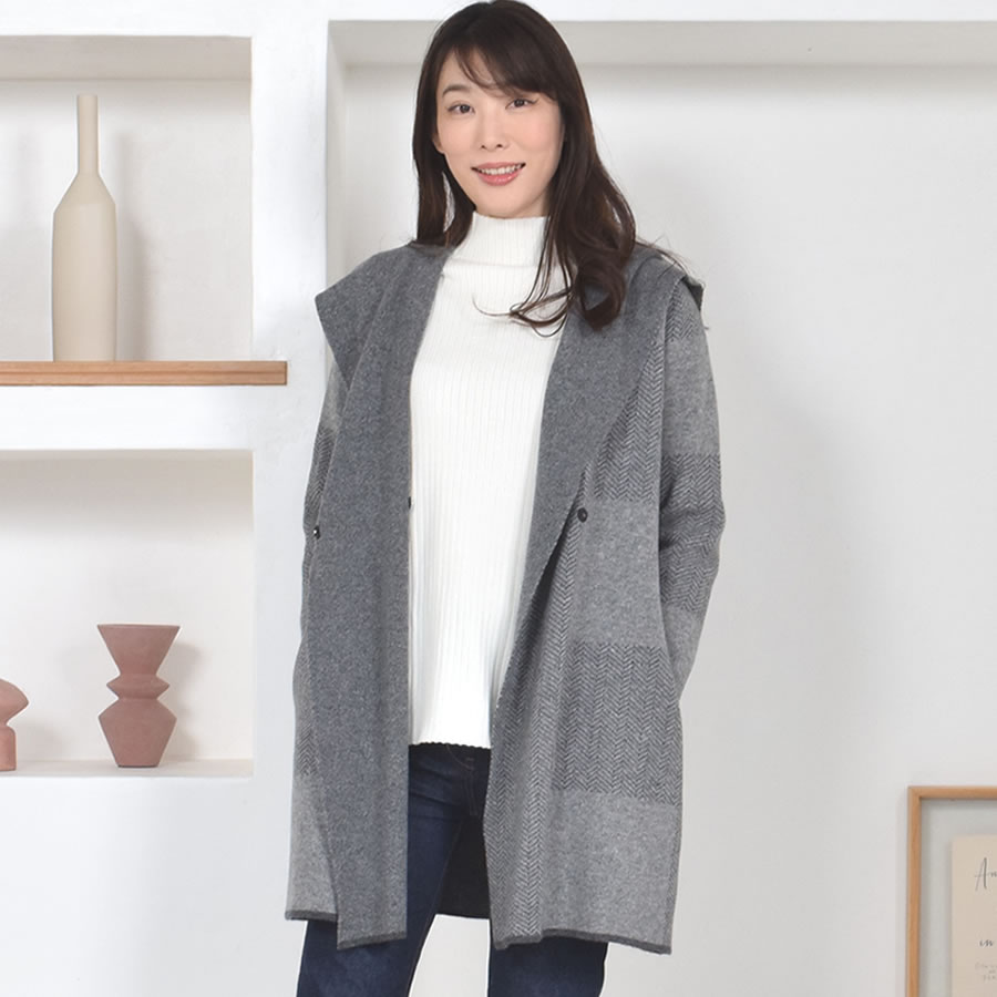 爆買 ニットコート カシミヤ ウール混 コ ーディガン ヘリンボーン