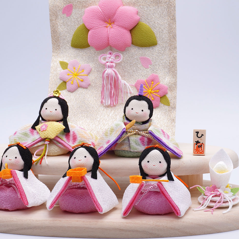 リュウコドウ リュウコドウ（龍虎堂）ぽてりひな5人（麻の葉）木製台