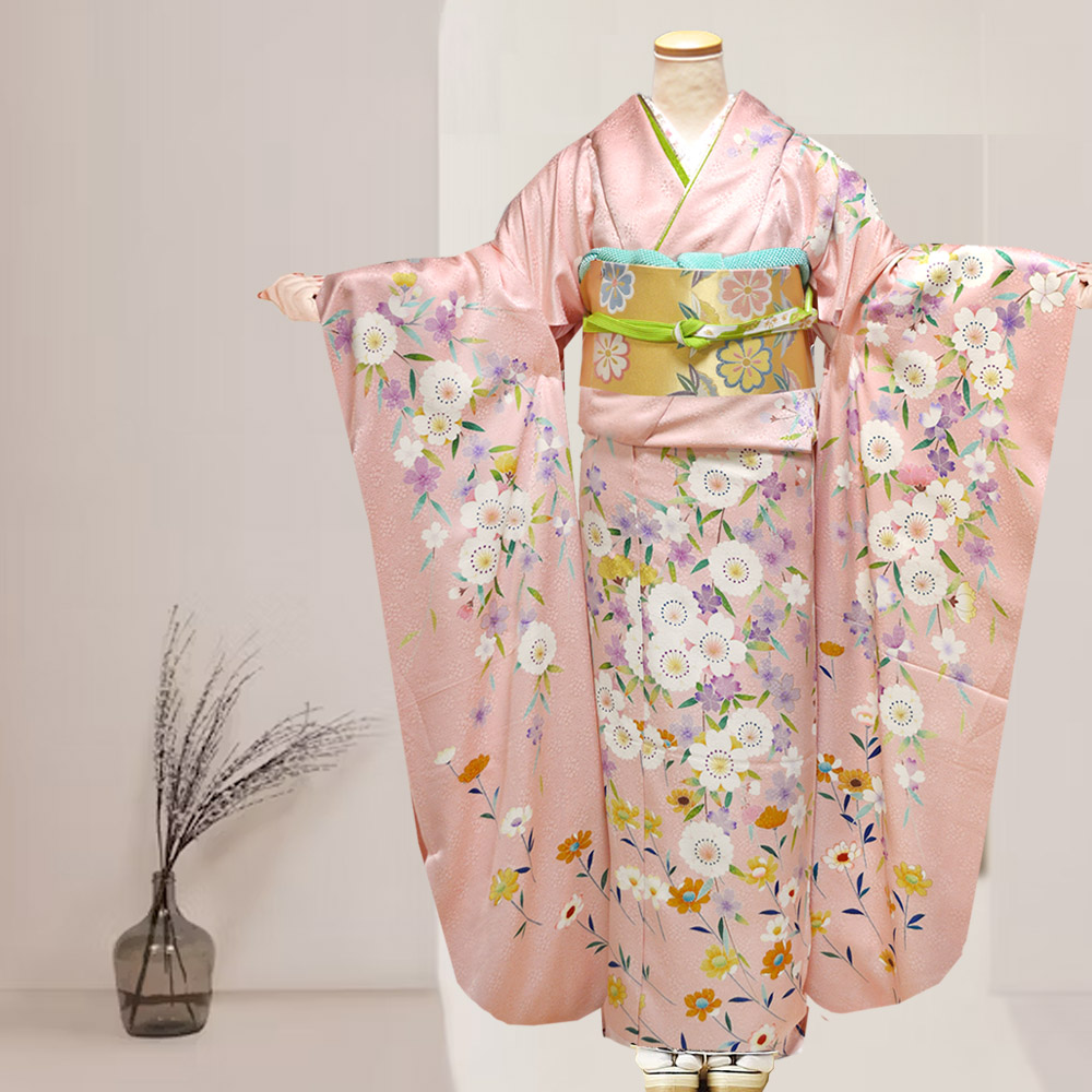 手描き 京友禅 正絹 振袖 ピンク 成人式 ふりそで 購入 販売 : 部坂