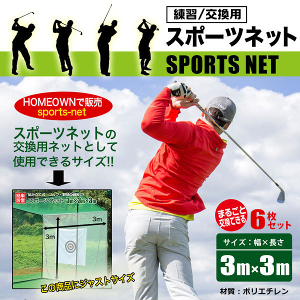 SHINSEI ゴルフネット 練習用 交換用ネット 3m×3m 6枚セット 万能