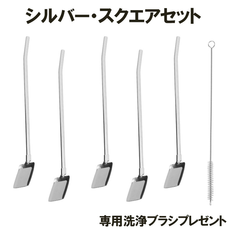 ステンレスストロー 5点セット デザートスプーン パフェ ブラシ付き