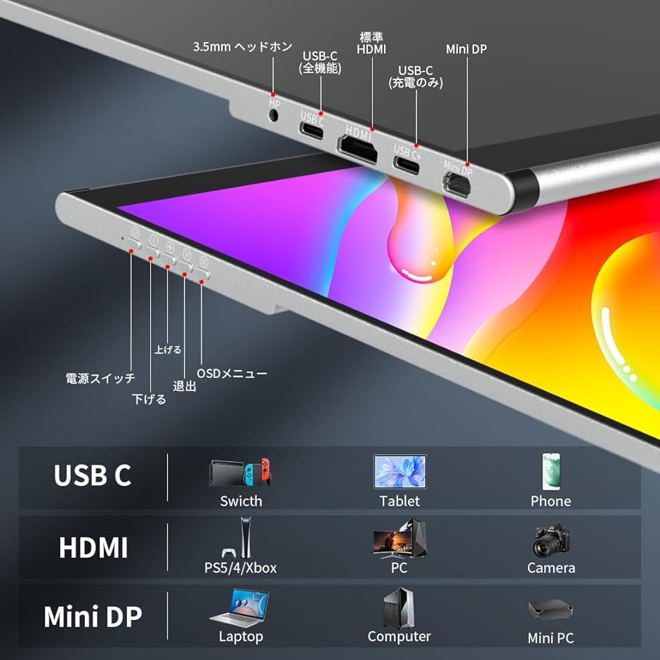 モバイルモニター 16 インチタッチ2K 144hz ゲーミング用 ポータブル