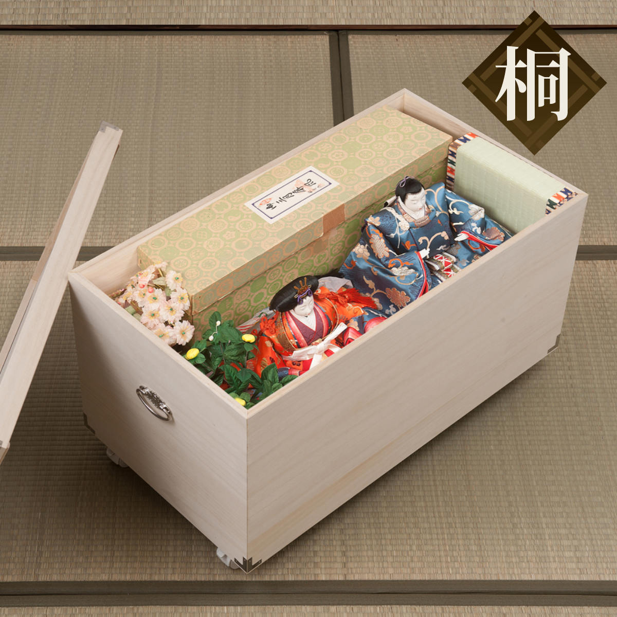 桐衣装箱 1段 日本製 ひな人形ケース 竹炭シート入り 高さ32.5cm